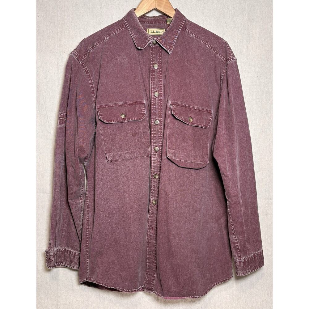 Vintage LL Bean Oxford Button Shirt Workwear Pockets Mens Sz L Tall Red
